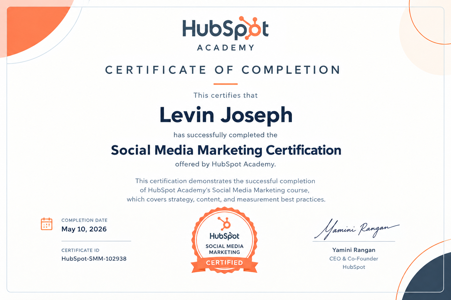 HubSpot Social Media Marketing Certificate