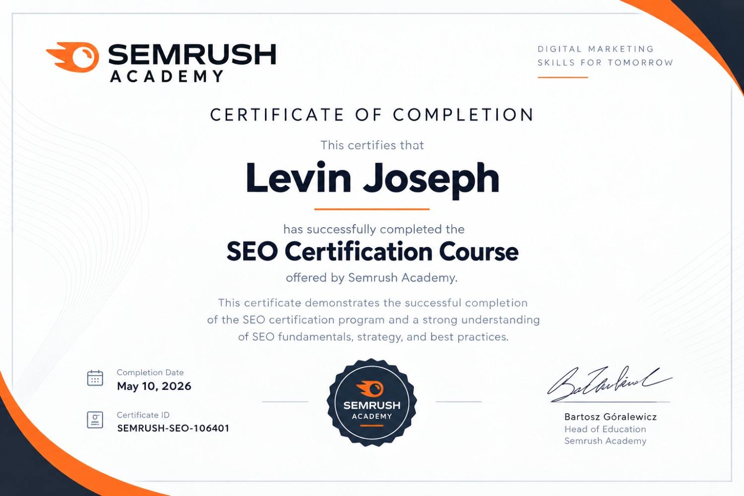 Modern Semrush Academy SEO Certificate 1-100kb